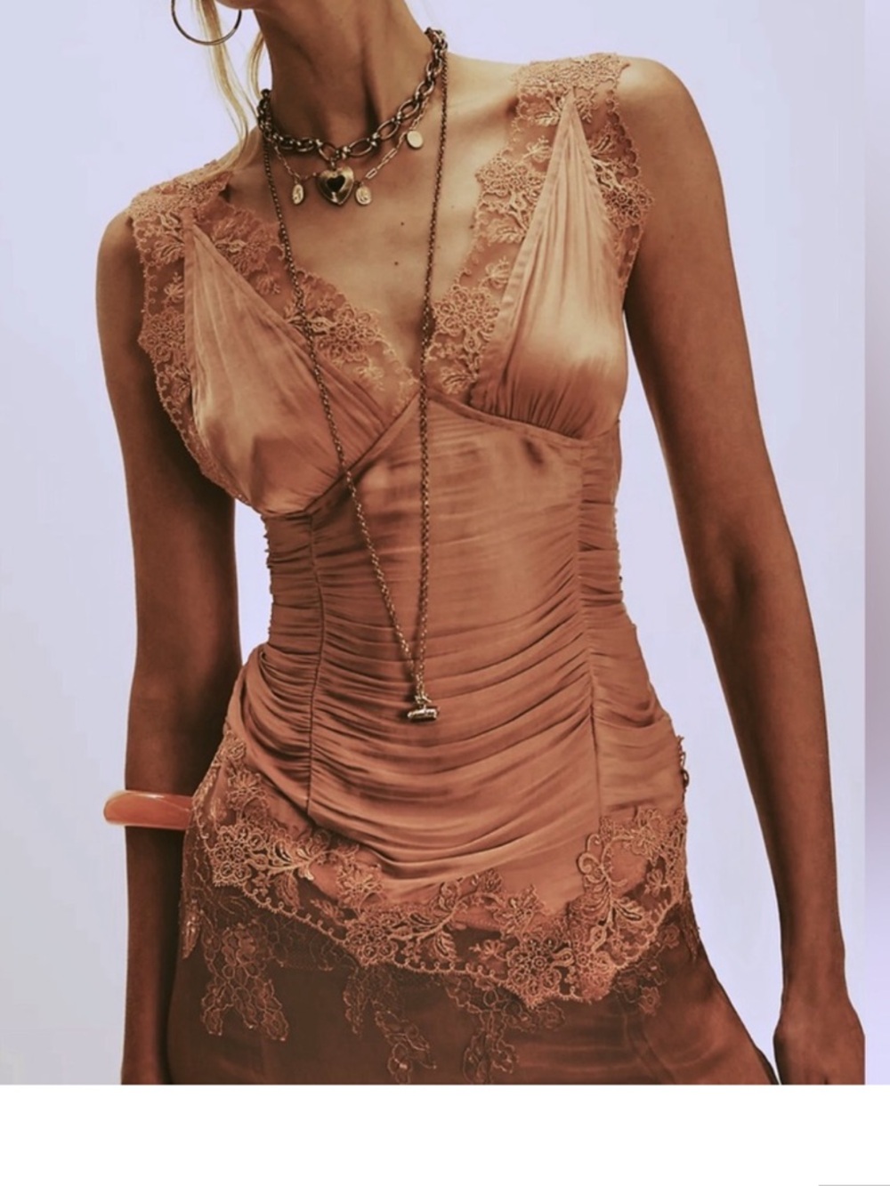 FREE PEOPLE ELENA LACE EMBELLISHED SILKY CAMISOLE XS S